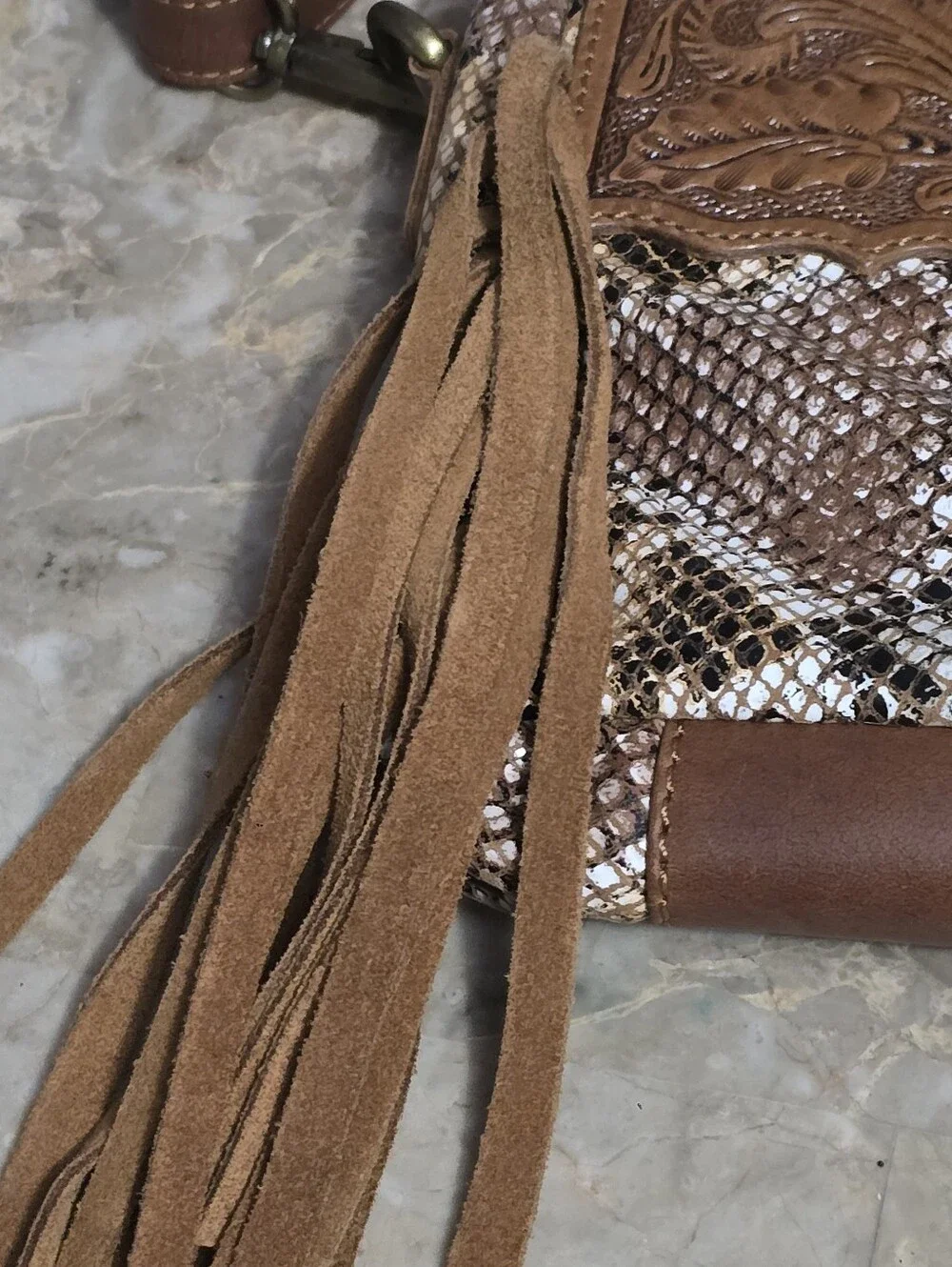 Shyanne Tooled Snake-Embossed Brown Leather Western Style Crossbody Shoulder Bag